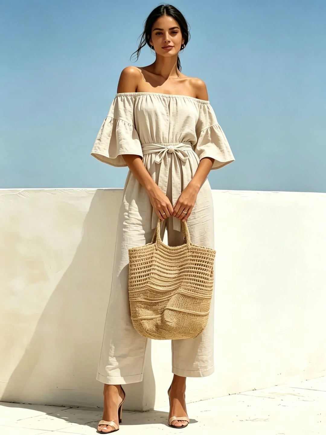 Monroe Off Shoulder Front Tie Waist Jumpsuit