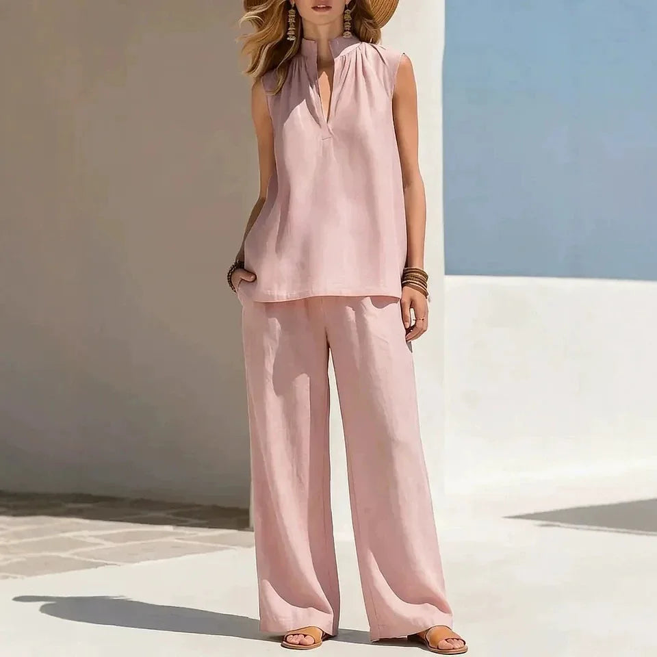 Margaret Stand Collar Sleeveless Matching Set