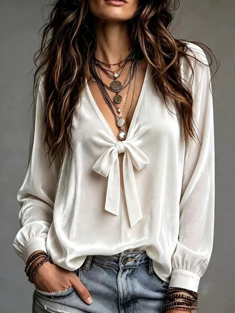 Maribel Velvet V Neck Top