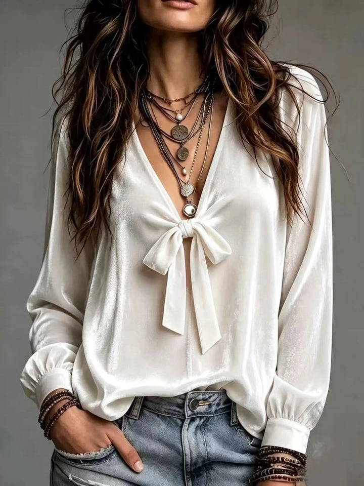 Maribel Velvet V Neck Top