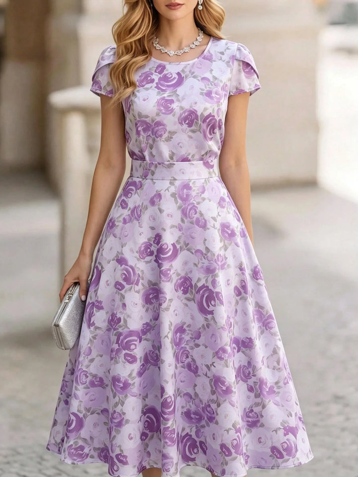 Rosalie Elegant Floral Short Sleeve Midi Dress