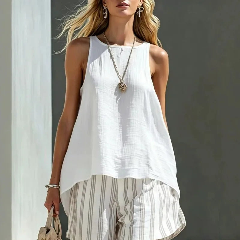 Belle Sleeveless Tank And Striped Shorts Set