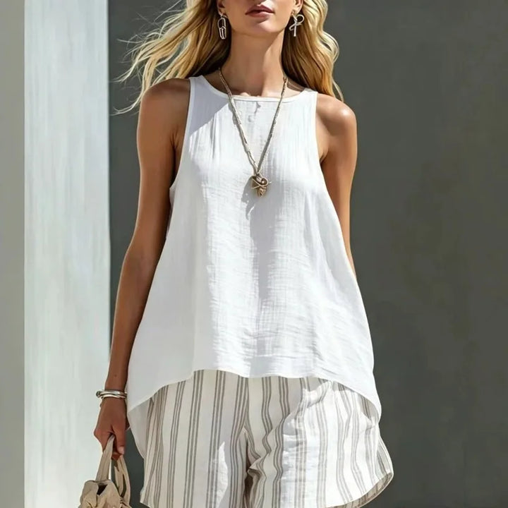 Belle Sleeveless Tank And Striped Shorts Set