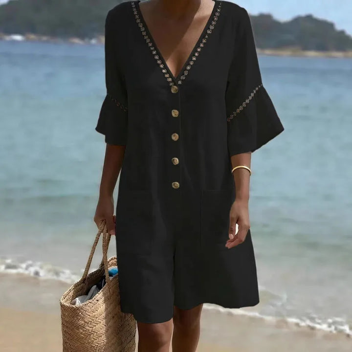 Aubrey Ruffle Sleeve V Neck Romper