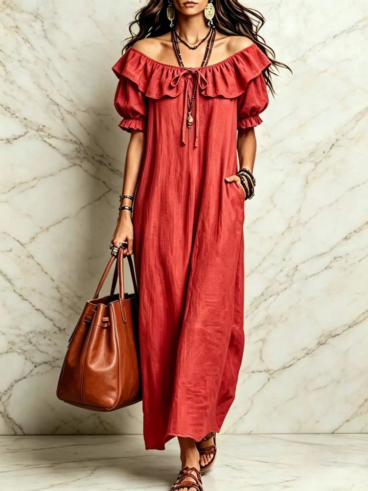 Evangeline Off Shoulder Boho Maxi Dress