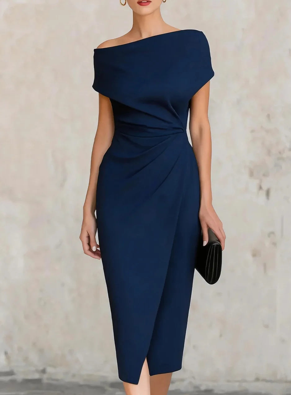 Megan Pleated Slit Midi Dress