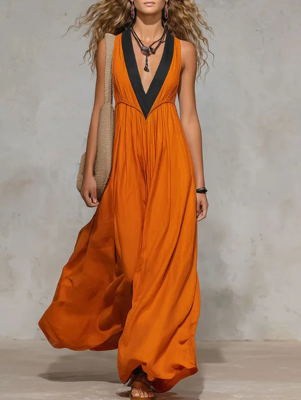 Christina V Neck Flowy Maxi Dress