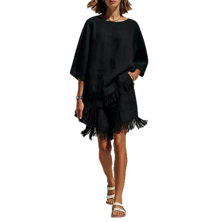 Phoebe Linen Fringe Cape Co-Ord Set