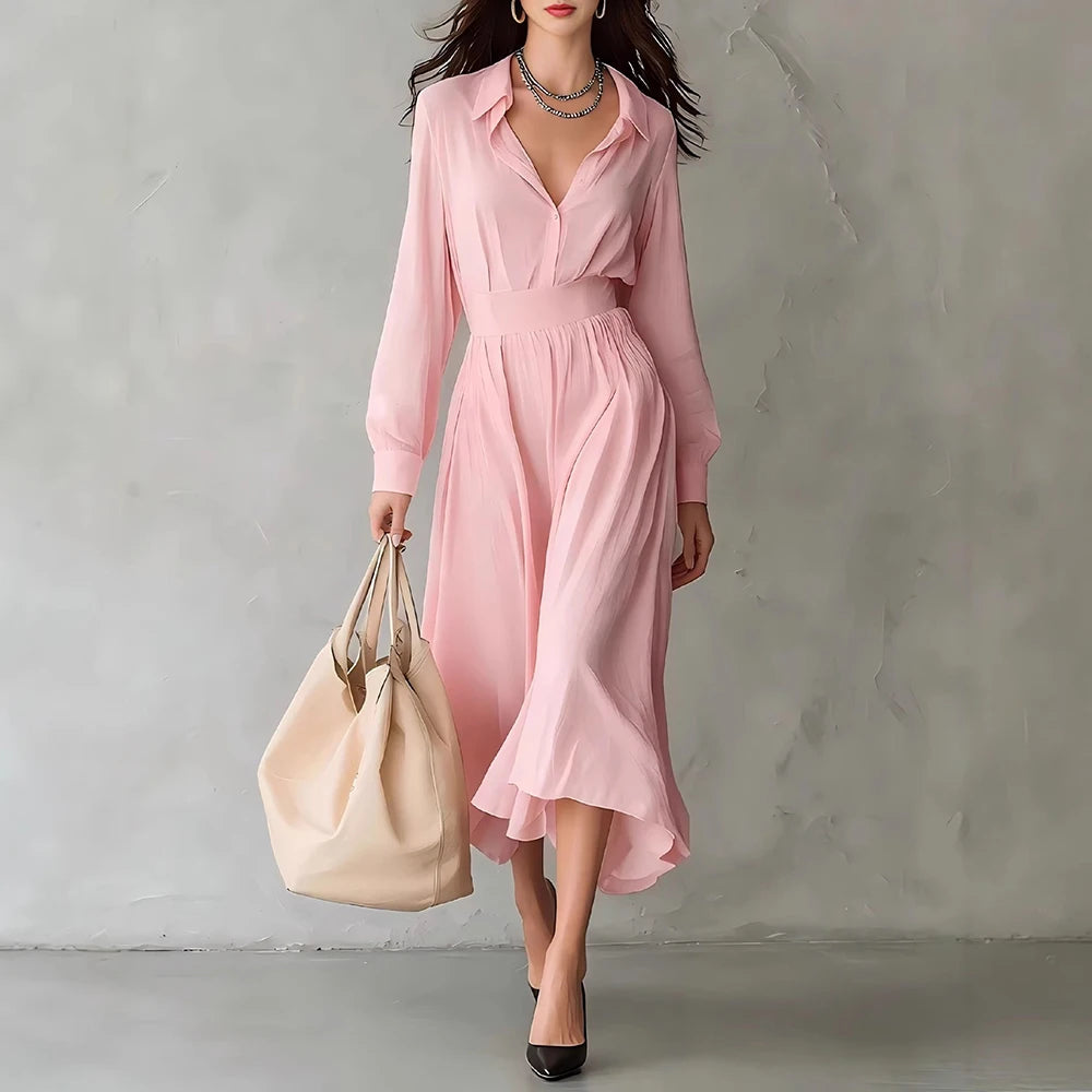 Chloe Pleated Shirt Midi Dress