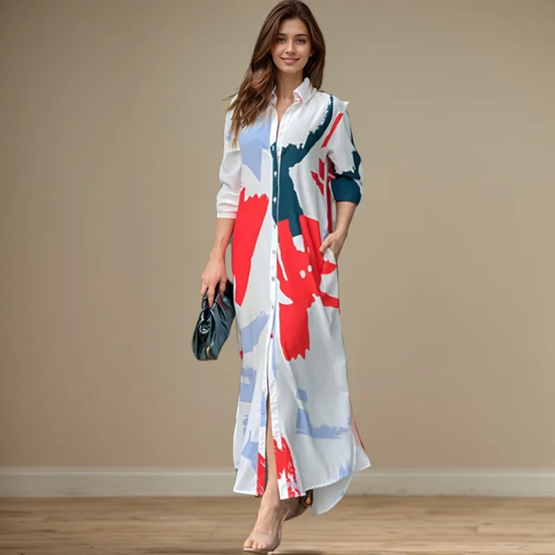 Aveline Abstract Shirt Maxi Dress