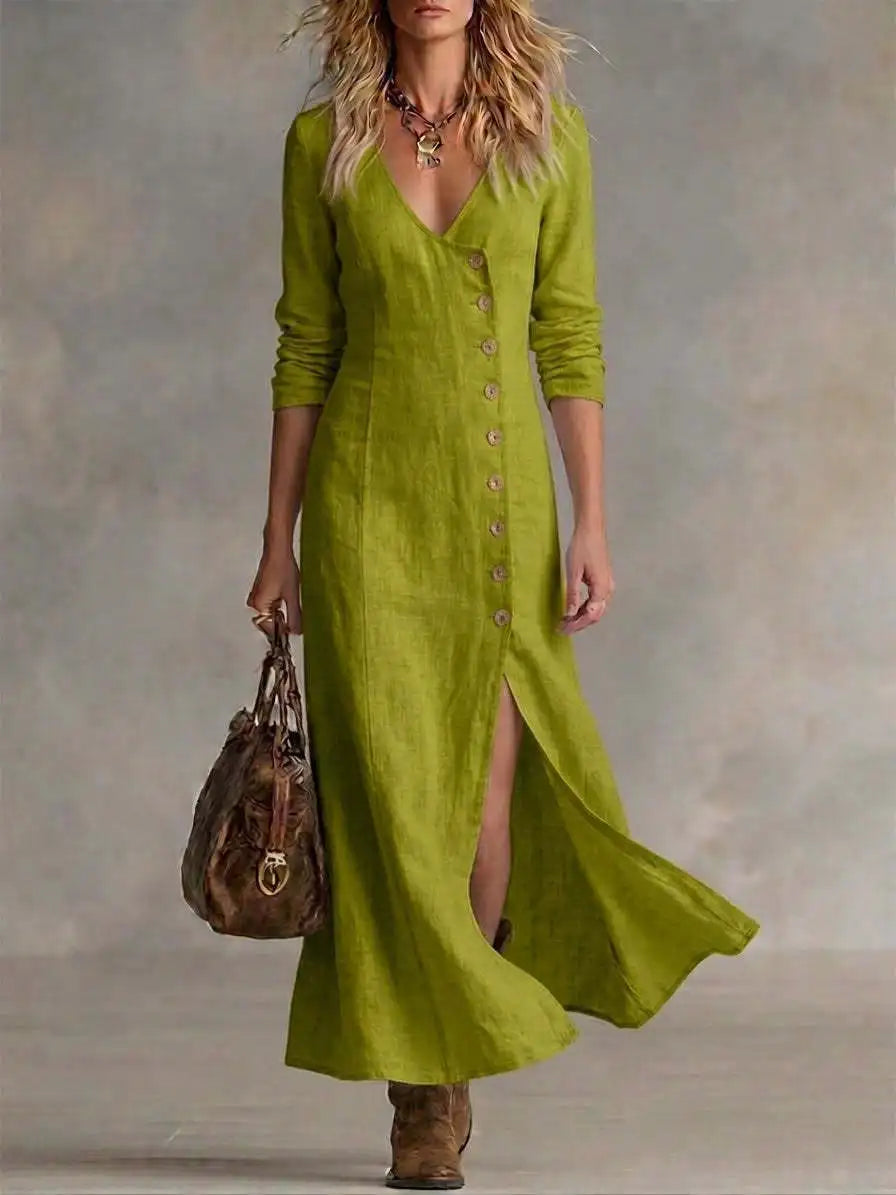 Yasmin Button Front Side Slit Maxi Dress