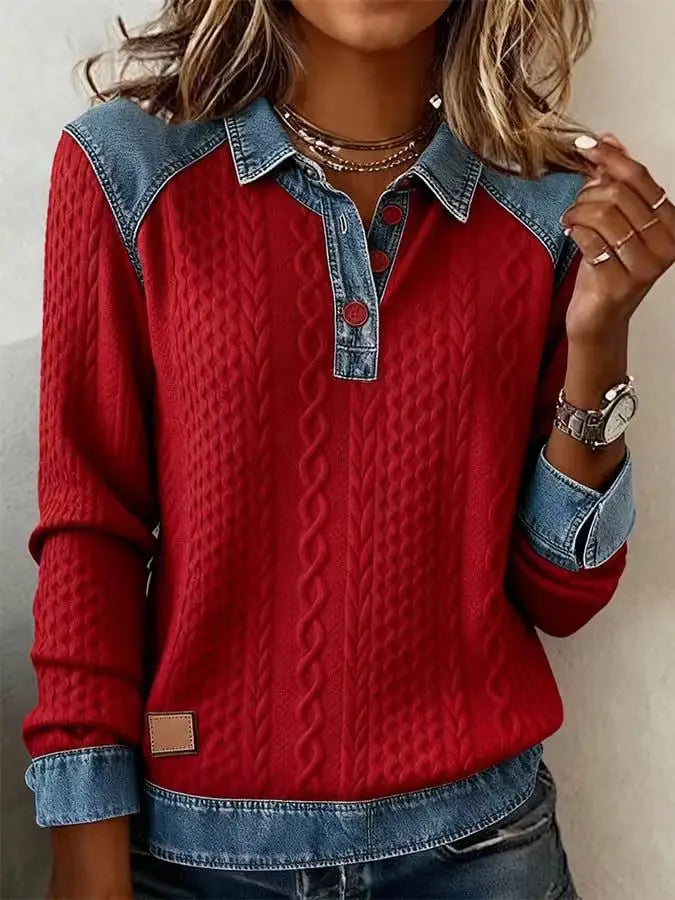 Blaire Denim Trim Blouse