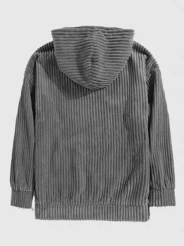 Grey corduroy hoodie back view