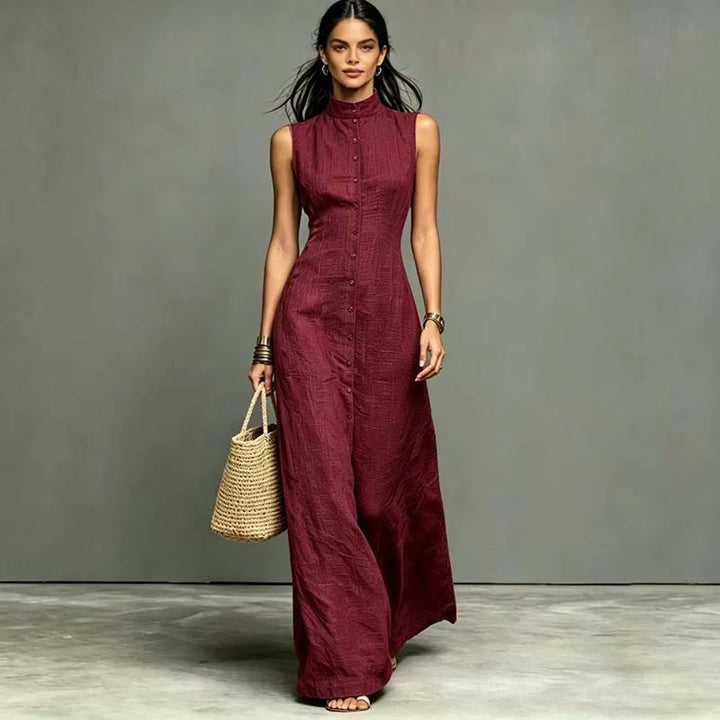 Jennie Stand Collar Sleeveless Maxi Dress