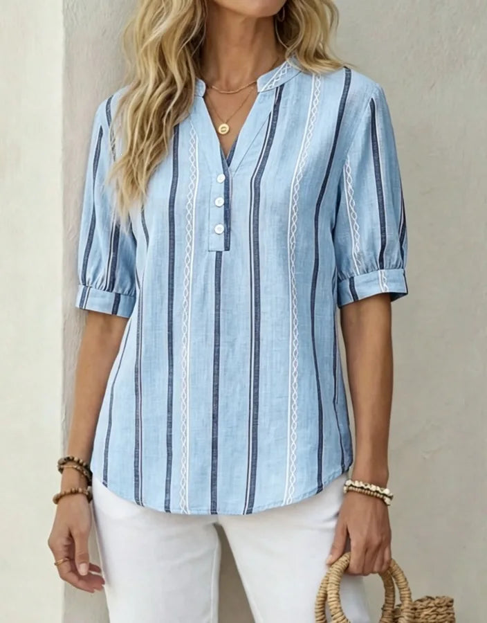 Hadley Striped V Neck Blouse