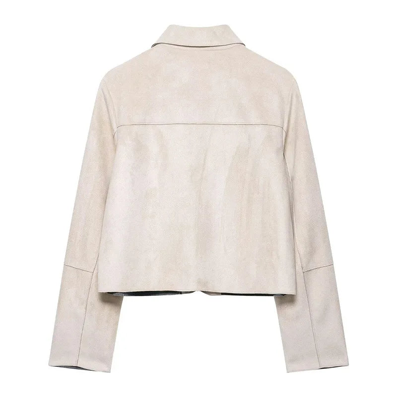 Beige suede jacket back view