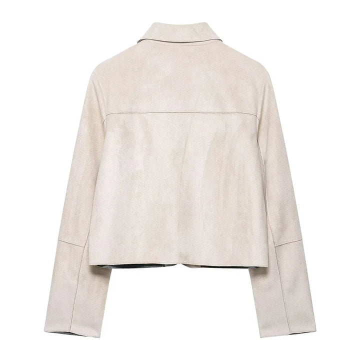 Beige suede jacket back view