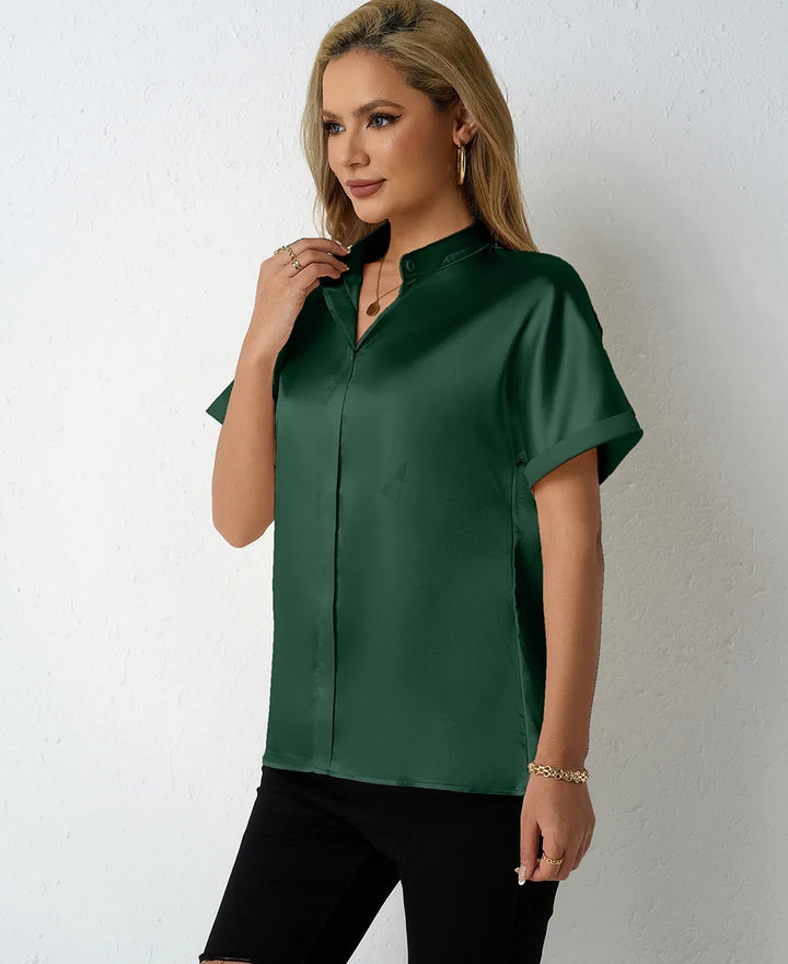 Clarissa Satin Stand Collar Blouse