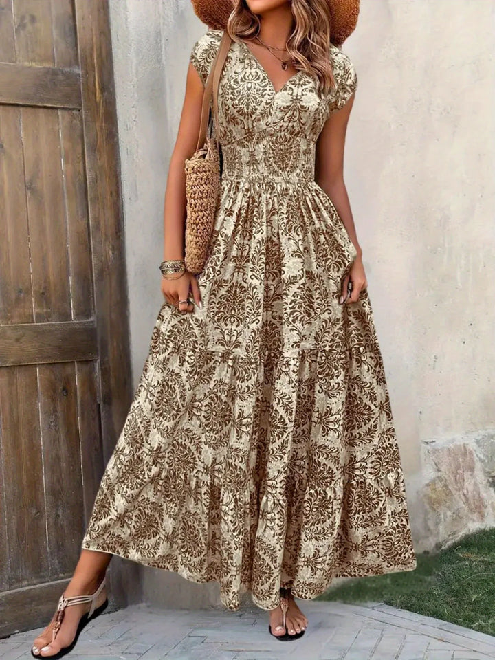 Willow Floral V Neck Long Sleeve Flared Midi Dress