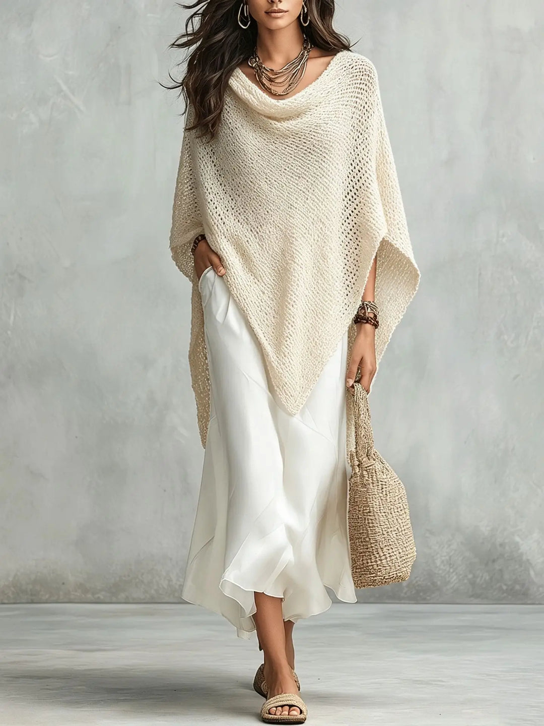 Delaney Knit Poncho Maxi Dress Set