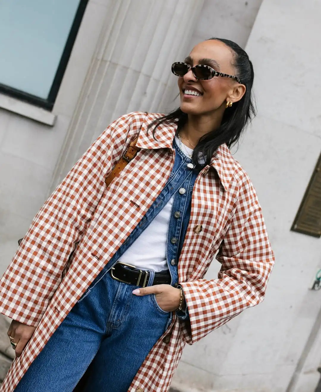 Marigold Gingham Trench Coat