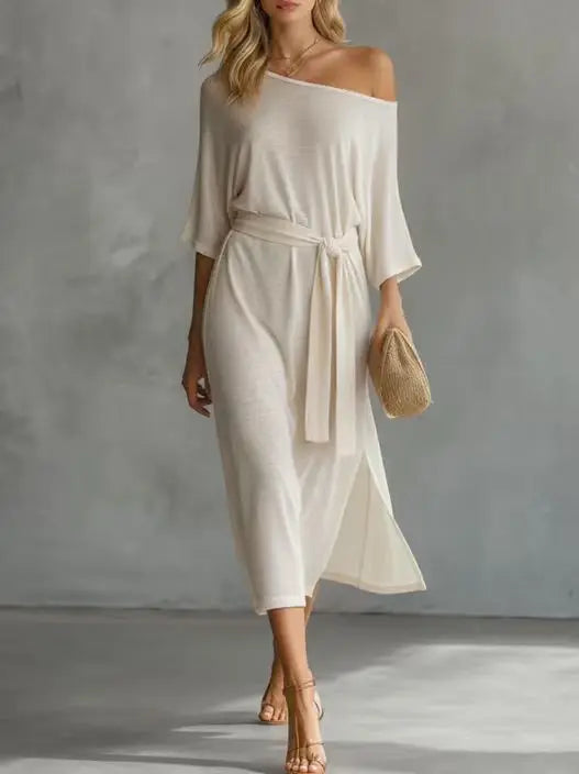 Bianca Off Shoulder Waist Tie Midi Dress