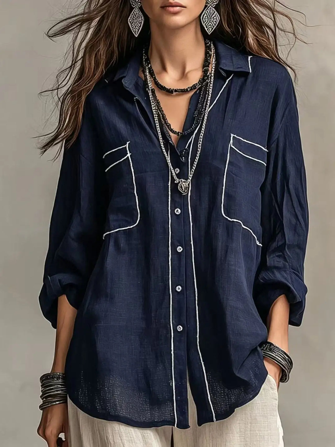 Abigail Casual Linen Blend Blouse