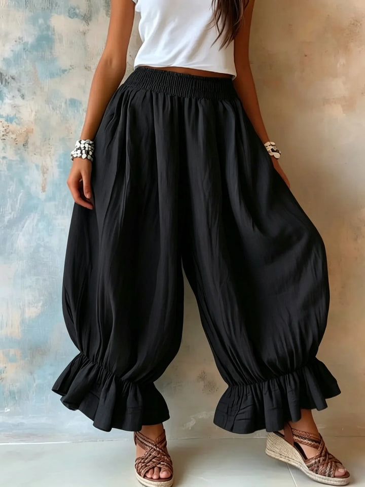 Samantha Ruffle Hem Linen Trousers