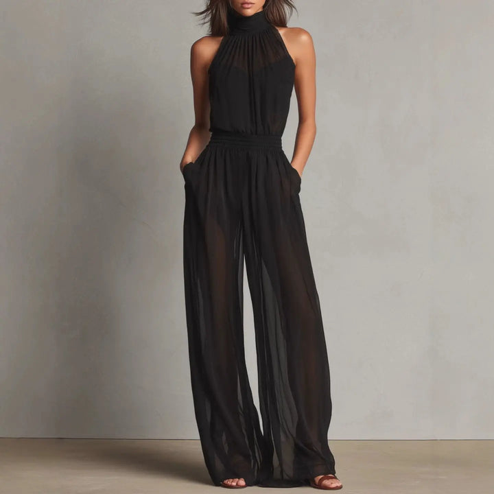 Aria Flowing Halter Wide Leg Jumpsuit