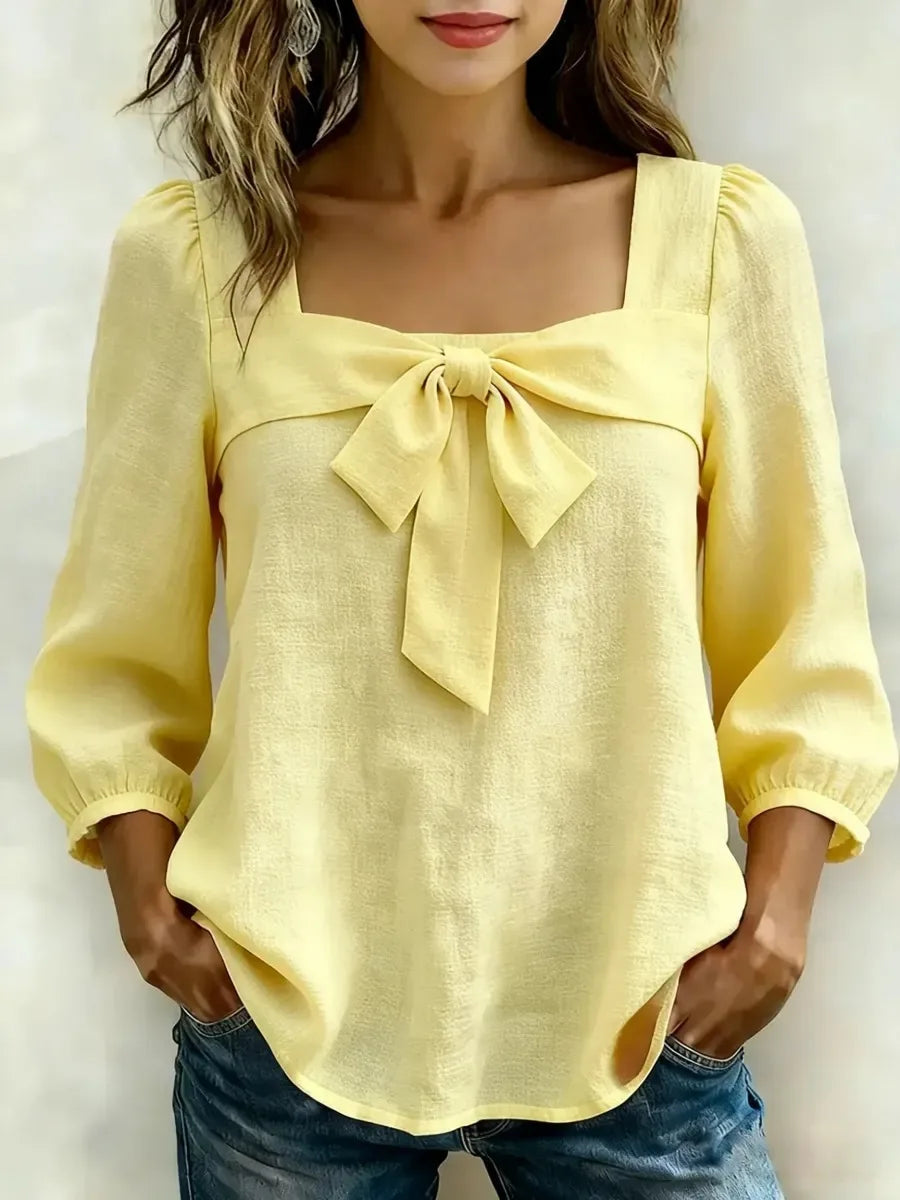 Emilia Soft Bow Detail Square Neck Blouse