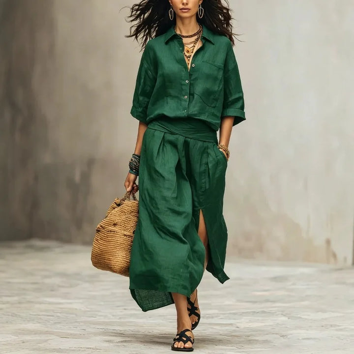 Carina Linen Shirt and Midi Skirt Set