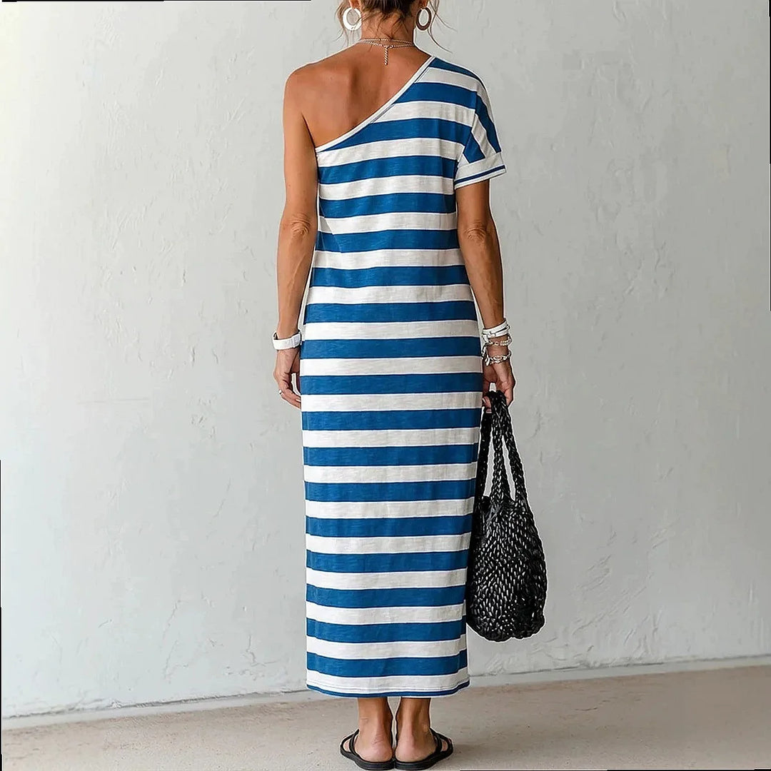 Abril One Shoulder Striped Maxi Dress