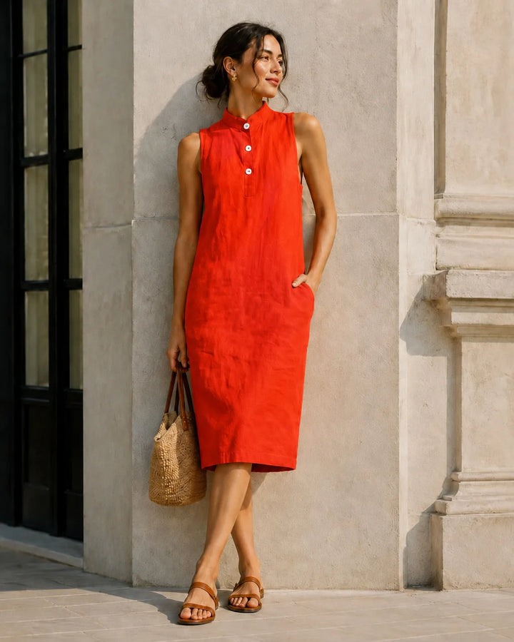 Clara Breathable Sleeveless Linen Midi Dress