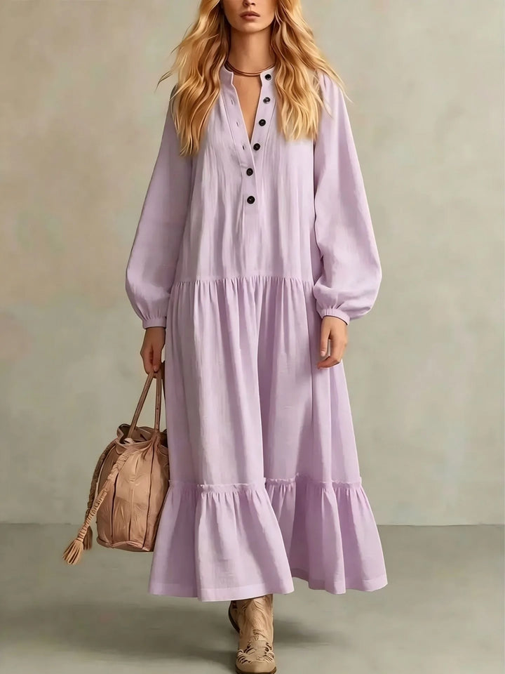 Elara Button Front Tiered Maxi Dress