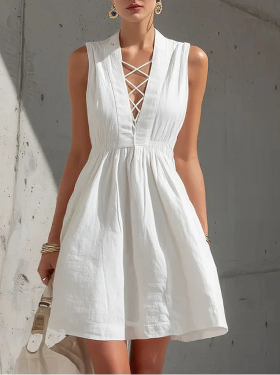 Sage Linen A-Line Mini Dress