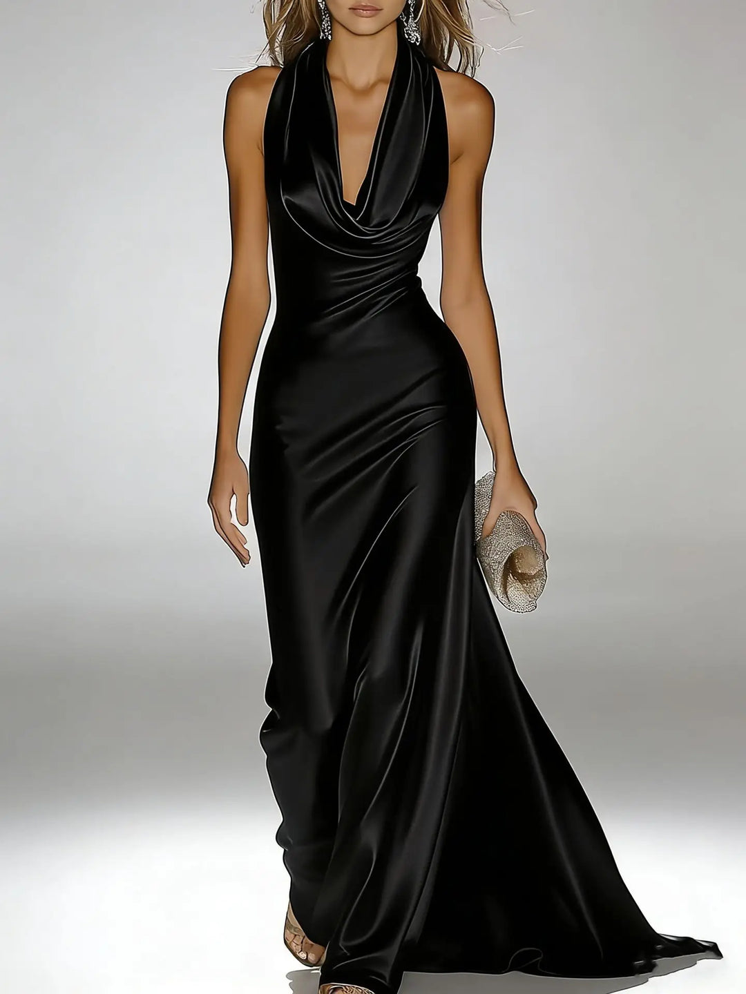 Evangeline Satin Halter Maxi Dress