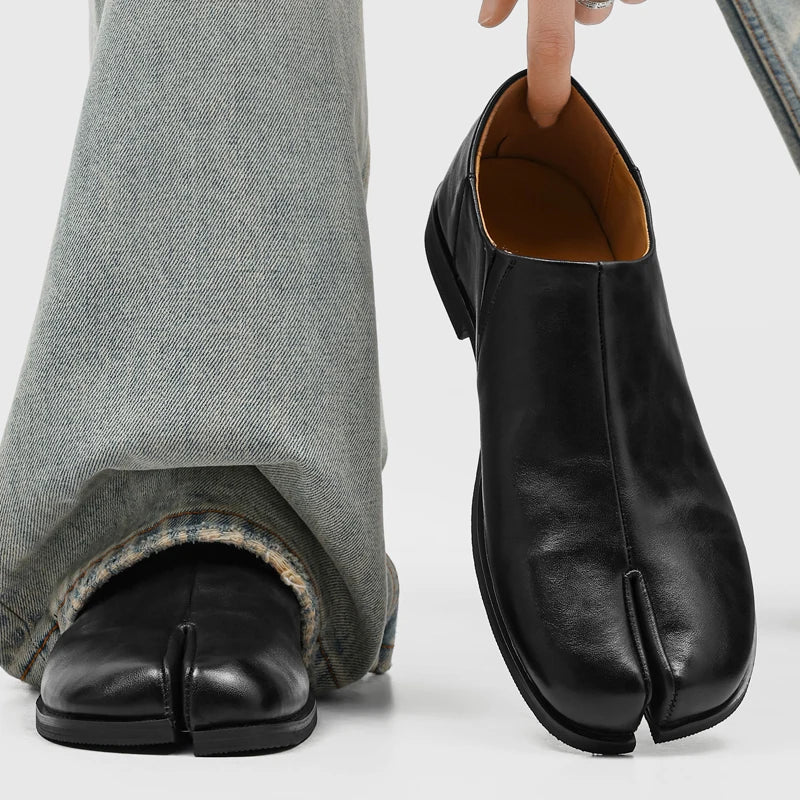 Raven Leather Tabi Loafers