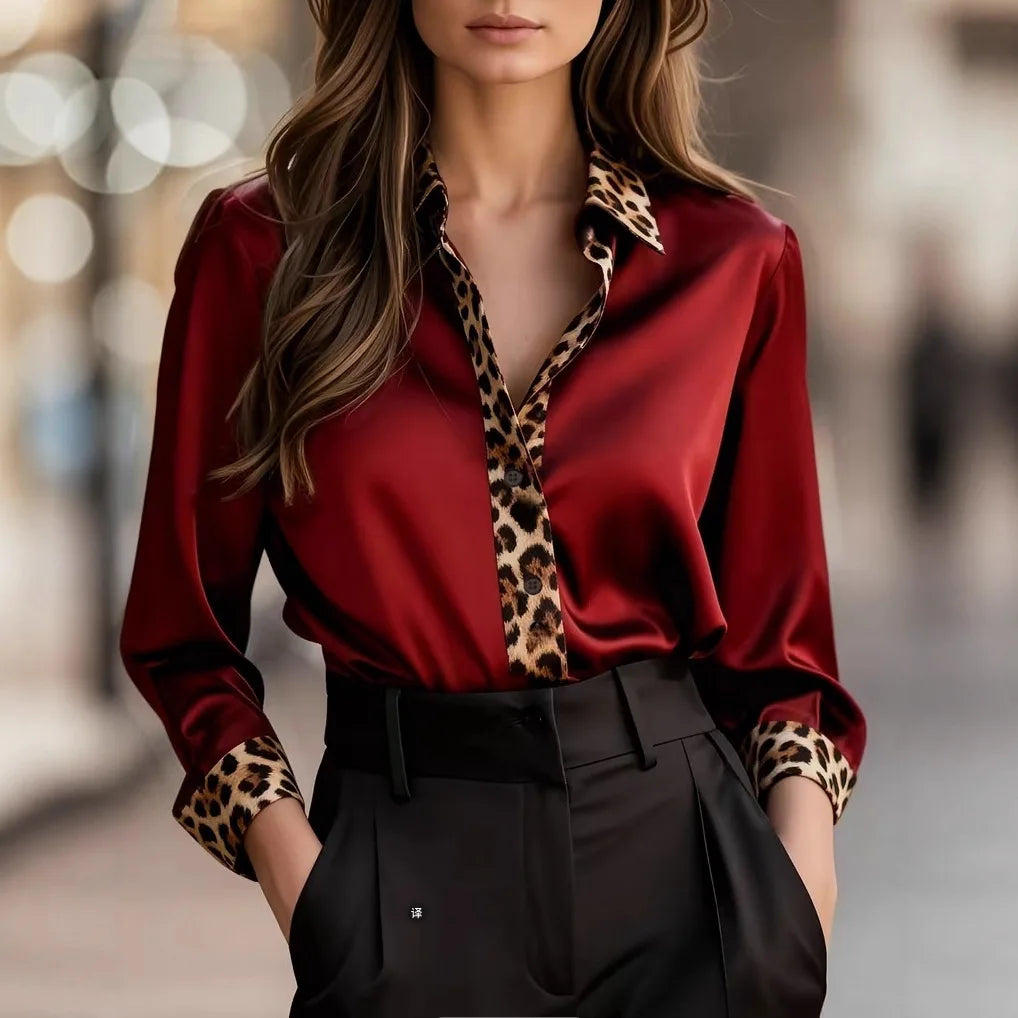 Auriel Leopard Satin Blouse