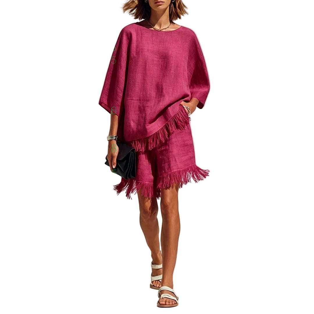 Phoebe Linen Fringe Cape Co-Ord Set