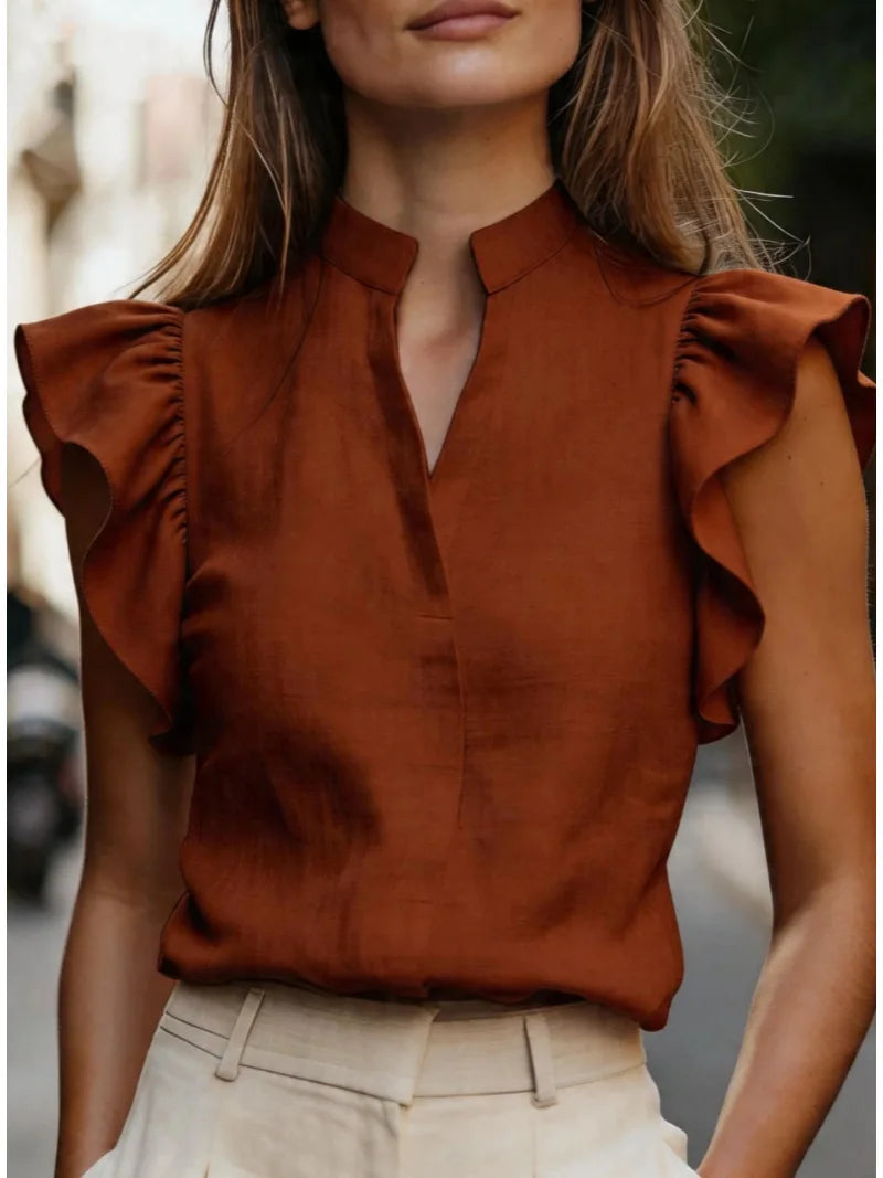 Heidi Ruffle Sleeve V Neck Blouse