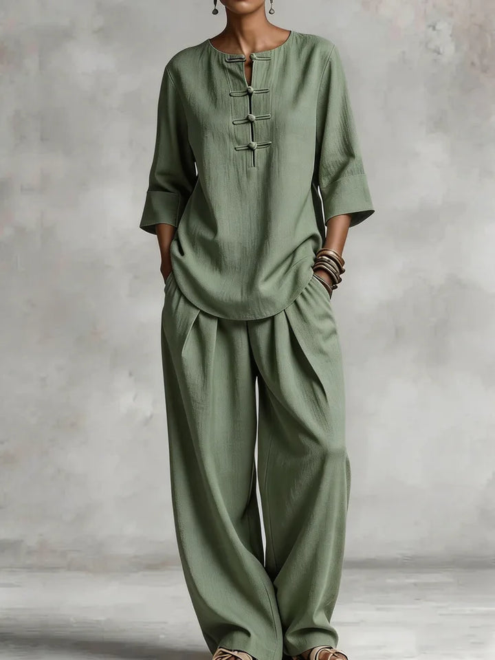 Angela Button Up Shirt Casual Trouser Set