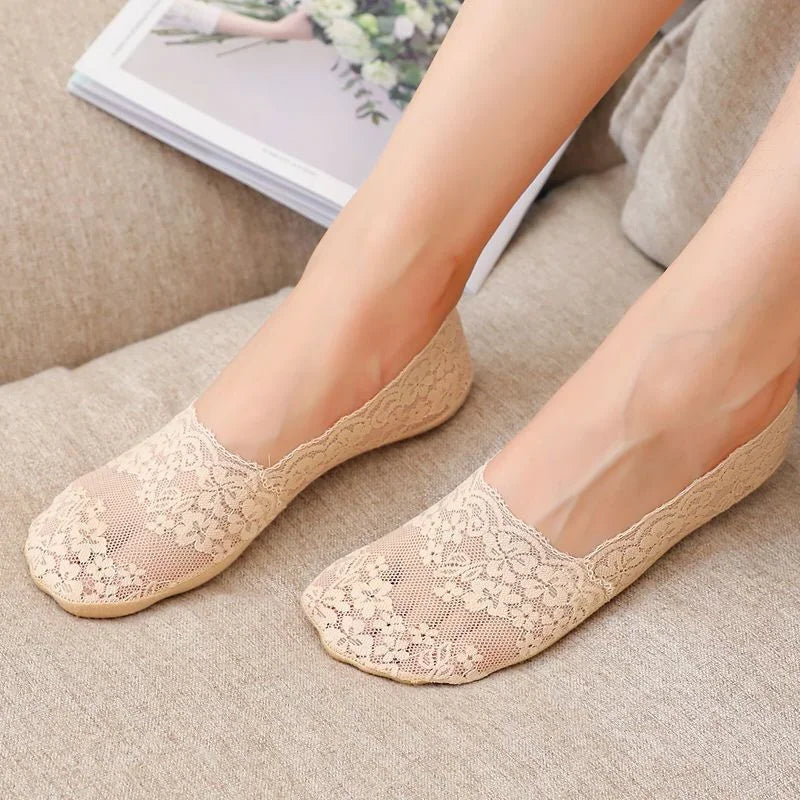Ameile Cotton Floral Lace No-Show Socks
