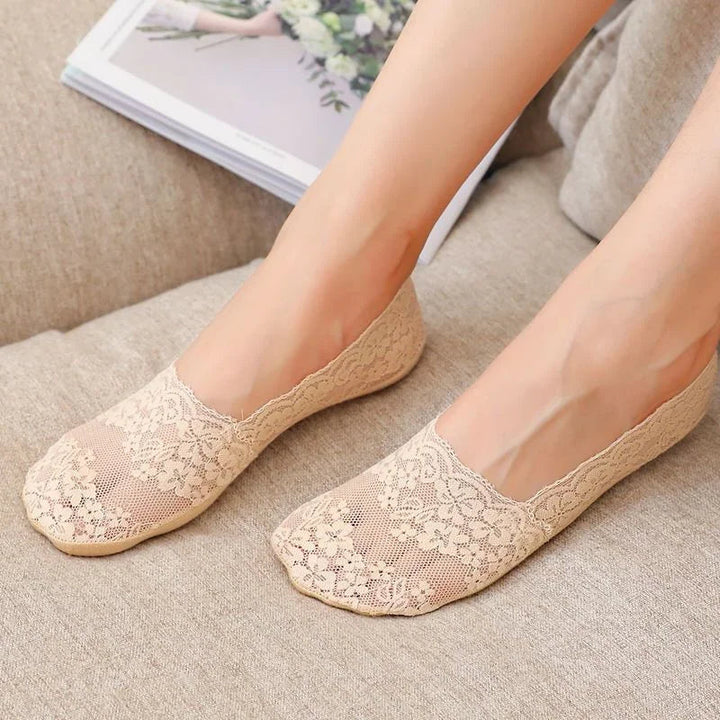 Ameile Cotton Floral Lace No-Show Socks
