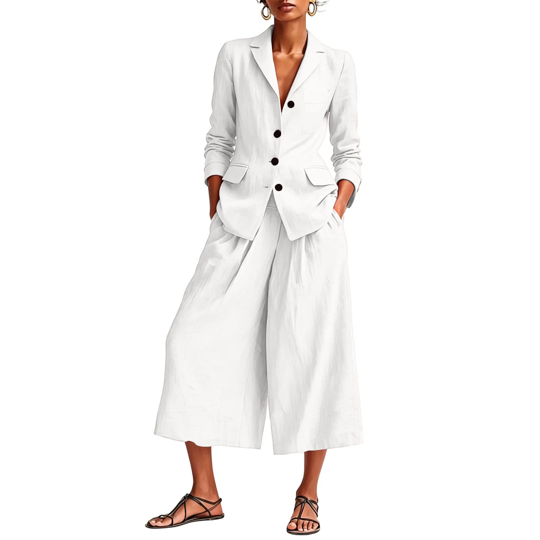 Monique Linen Blazer and Wide Leg Capri Set