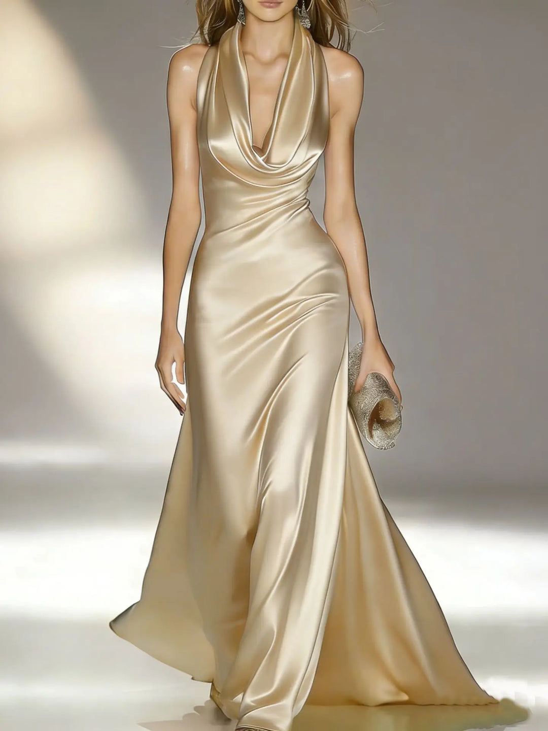 Evangeline Satin Halter Maxi Dress