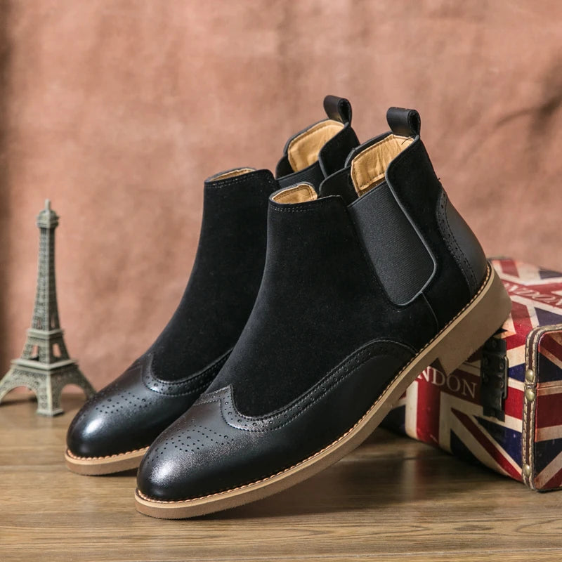 Black suede and leather Chelsea boots pair