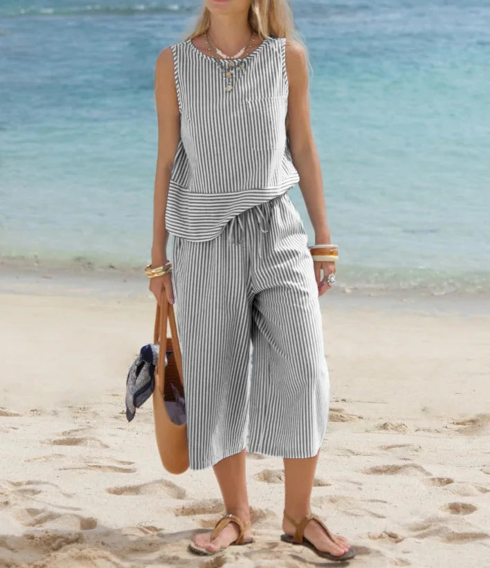 Ashley Striped Cotton Casual Matching Set