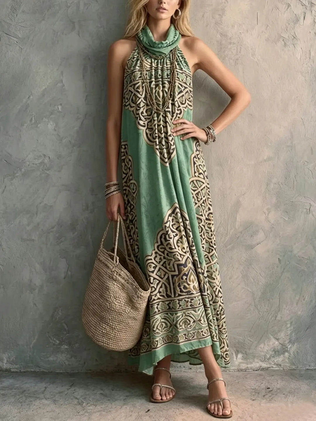 Sahara Bohemian Halter Maxi Dress