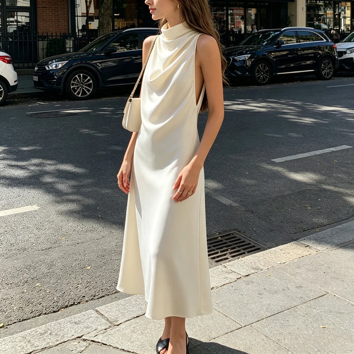 Celeste Satin Halter Maxi Dress