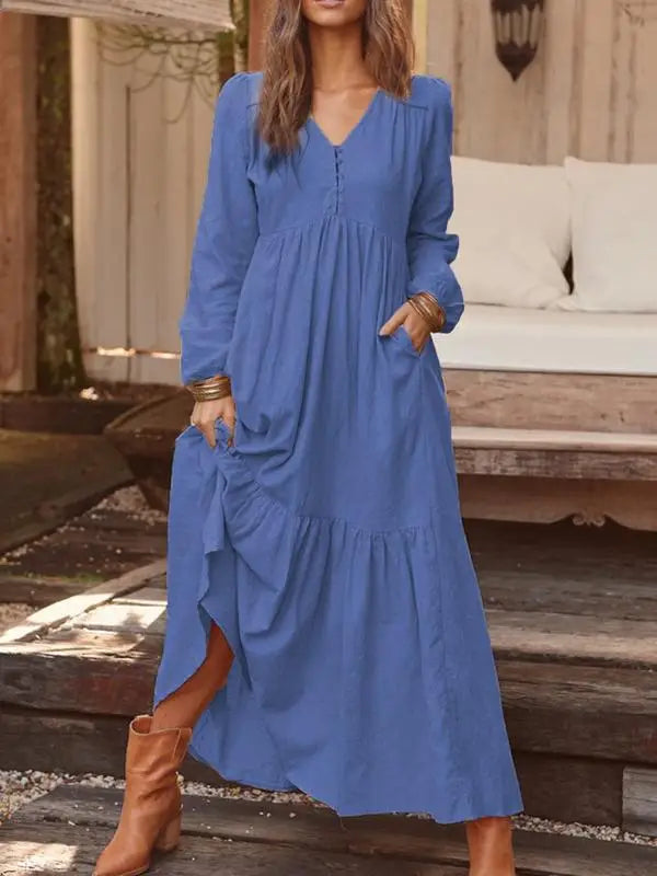 Sherry Comfortable V Neck Cotton Maxi Dress
